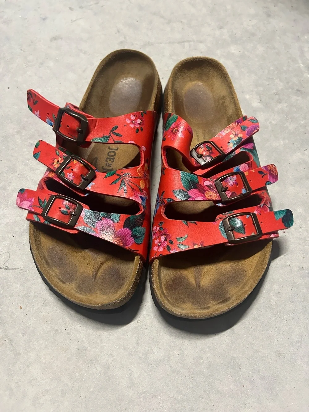Floral Triple-Strap Sandals - Red - Birkenstock Style